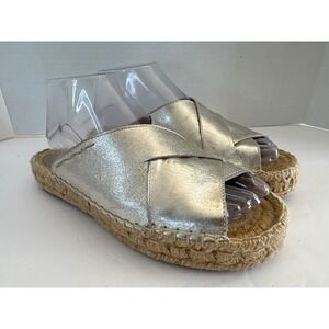 Free people 37 Metallic Silver Leather Espadrille Platform Slides *  see pics